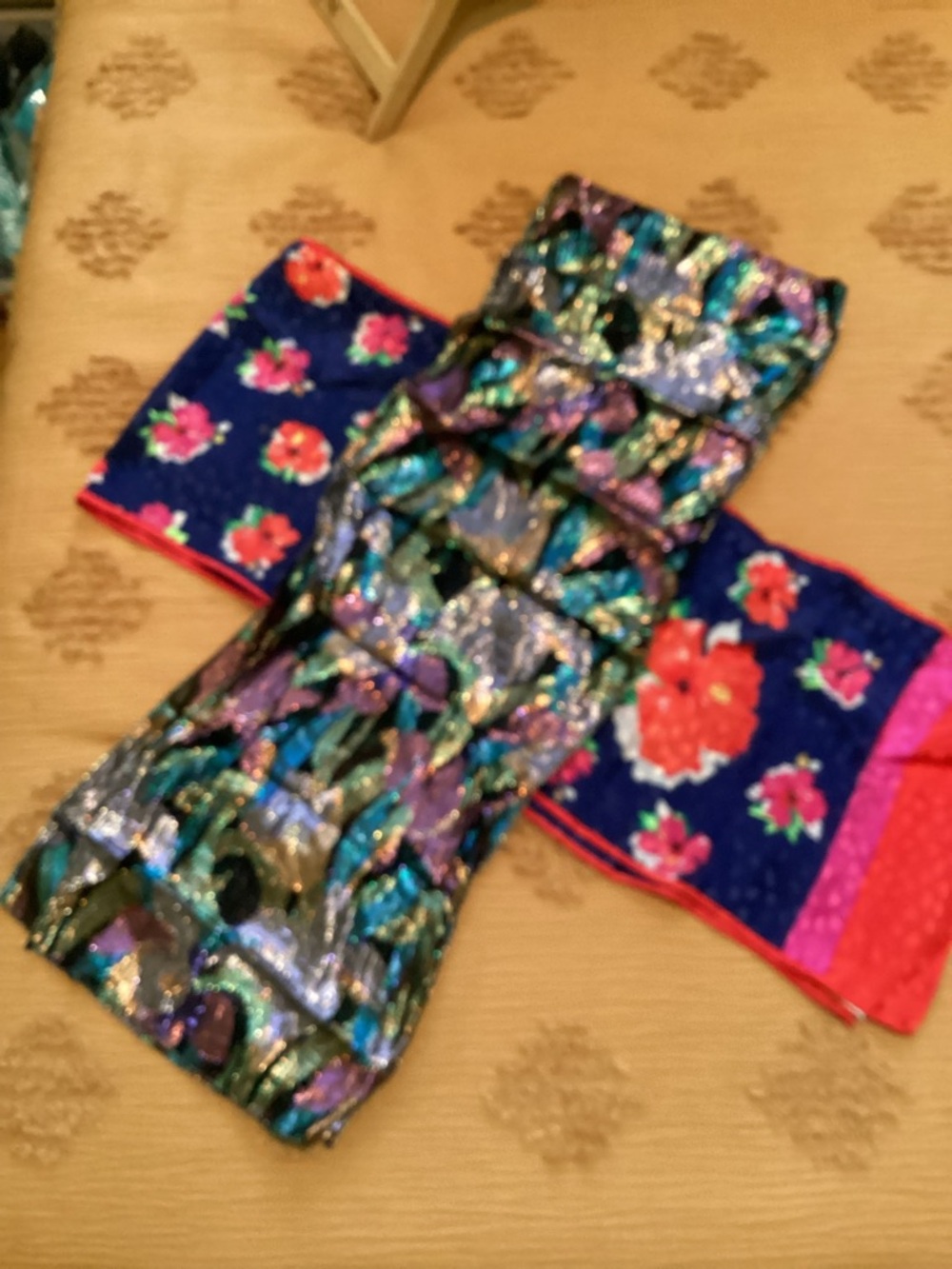 Vintage Shawl Scarves One Metallic,One Floral